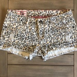 Cheetah print denim shorts